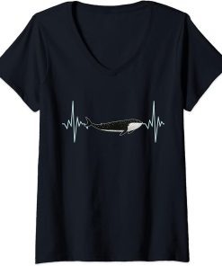 Womens Funny Pun Orca Whale Heartbeat ECG Design V-Neck T-Shirt