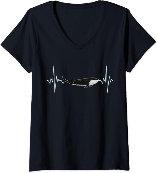 Womens Funny Pun Orca Whale Heartbeat ECG Design V-Neck T-Shirt