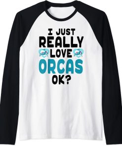 Cute Kawaii Orcas - I Love Orcas OK Raglan Baseball Tee