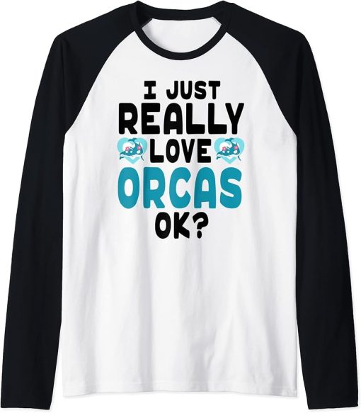 Cute Kawaii Orcas - I Love Orcas OK Raglan Baseball Tee