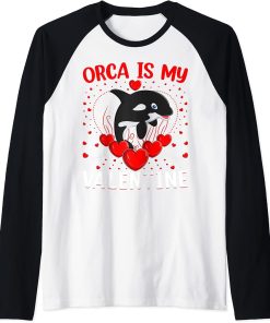 Orca Is My Valentine Heart Shape Orca Fish Valentine Raglan Baseball Tee