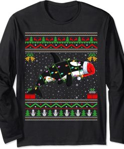 Xmas Lights Ugly Sweater Style Santa Orca Fish Christmas Long Sleeve T-Shirt