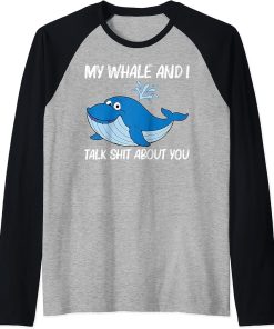 Funny Whale Art For Men Women Orca Narwhal Blue Whales Raglan Baseball Tee