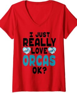 Womens Cute Kawaii Orcas - I Love Orcas OK V-Neck T-Shirt